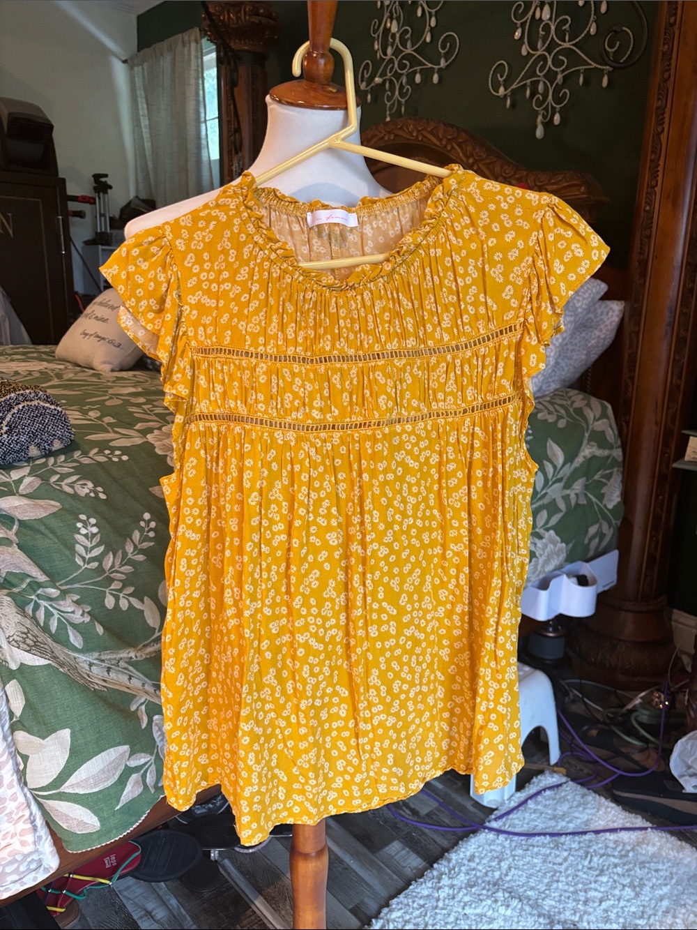 Ces Femme Yellow Floral Ruffle Sleeve Blouse